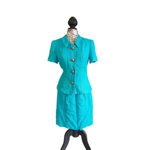 DONNA MORGAN 2pc teal short sleeve suit sz 6 **read***